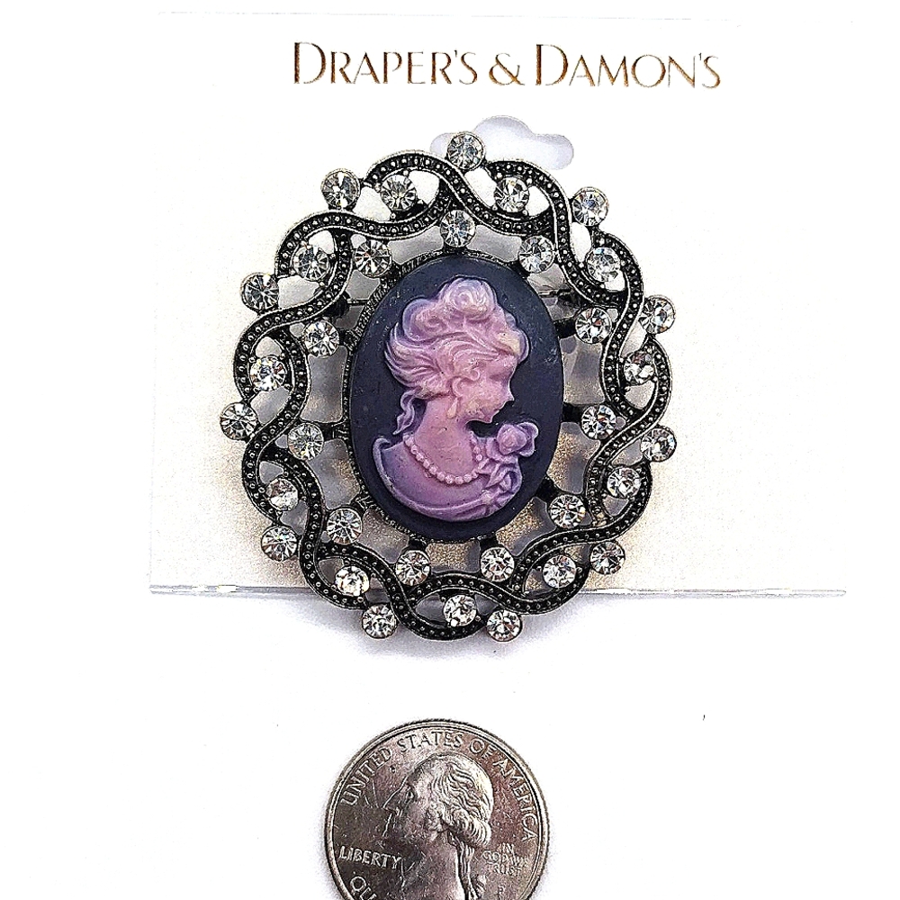 Rare Vintage Cameo Cubic Zirconia Brooch Pin - Picture 2 of 3